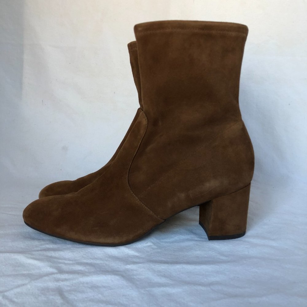 Stuart Weitzman Siggy Cognac Suede Booties - image 4